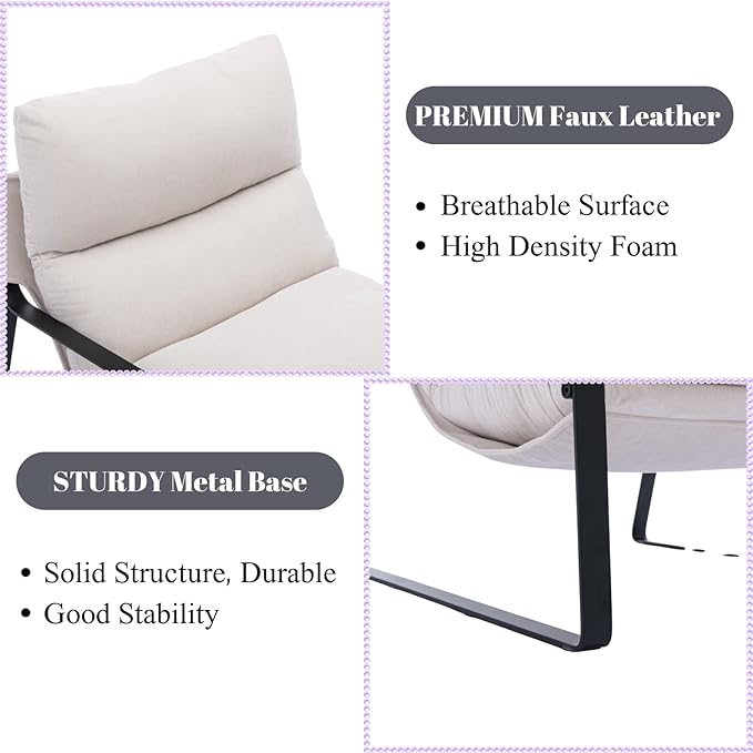 LukeAlon Modern Linen Accent Armchairs Set of 2, Upholstered Soft Living Room Chairs with Metal Base Removable Thickened Cushion Sofa Chairs Comfy Lounge Chair for Bedroom Living Room, White