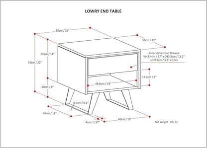 SIMPLIHOME Lowry SOLID ACACIA WOOD and Metal 22 Inch Wide Square Modern Industrial End Side Table in Distressed Golden Wheat, For the Living Room and Bedroom
