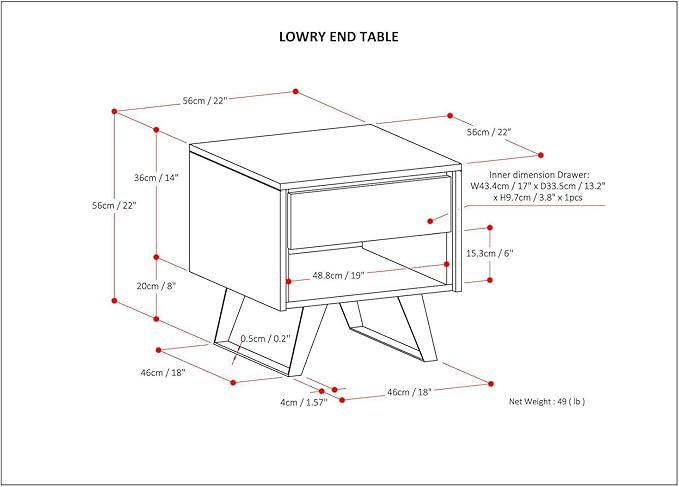 SIMPLIHOME Lowry Modern Industrial 22 inch Wide Metal End Side Table in Natural for The Living Room and Bedroom