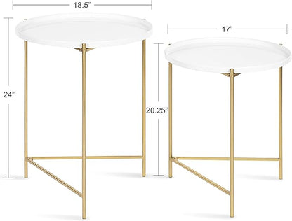 Kate and Laurel Ulani Modern Nesting Side Table, Set of 2, White and Gold, Sophisticated Glam End Tables for Storage and Display