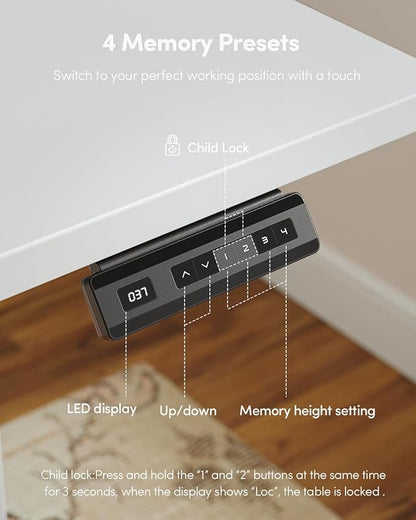 FEZIBO One-Piece Standing Desk Adjustable Height Stand up Home Office Desk, 40x24 Inch Electric Standing Computer Desk, with 4 Memory Presets, Headphone Hook, White