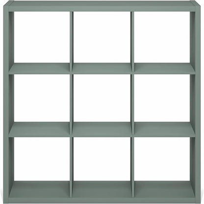Furinno Cubicle Book Shelf, 9-Cube Thick Frame Bookshelf, Reversible Bookcase with Open Back, 14.6" x 43.8" x 43.8", for Living Room, Bedroom, Home Office, Sage Green