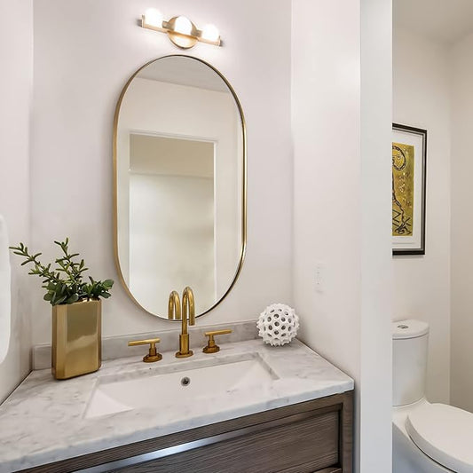 Andy Star Brass Oval Mirror, 24x40 Inch Bathroom Mirror Gold, Brass Vanity Mirror, Pill Shaped Mirrors Gold Metal Frame Stainless Steel 1’’ Deep Hang Vertically & Horizontally