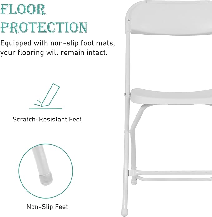 90 Pack Plastic White Folding Chairs, Portable Stackable Commercial Party Folding Chairs with Steel Frame 350lbs for Home Office Outdoor Indoor Office Wedding Party Event