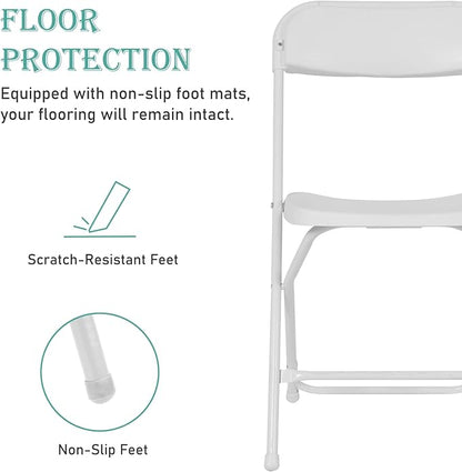 80 Pack Plastic White Folding Chairs, Portable Stackable Commercial Party Folding Chairs with Steel Frame 350lbs for Home Office Outdoor Indoor Office Wedding Party Event