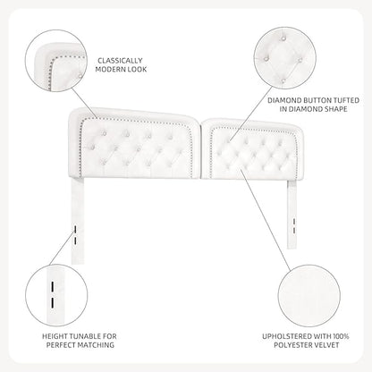 Tufted Upholstered Headboard Queen Size, Button Adjustable Height Queen Head Board Only, Sturdy and Durable Solid Wood with Nailhead Trim Headboards, Ideal for Bedroom, Dorm, Guest Room,Beige