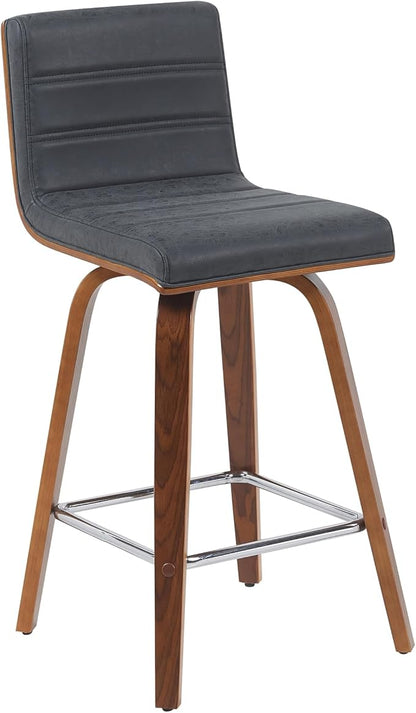 Vienna Modern Counter Height Swivel Bar Stool with Vintage Black Upholstered Seat and Walnut Finished Wood Frame Set of 4