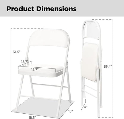 100 Pack Folding Chairs with Padded Seats, Padded Folding Chair with Steel Frame for Events Home Office, Pu Leather Folding Chair White