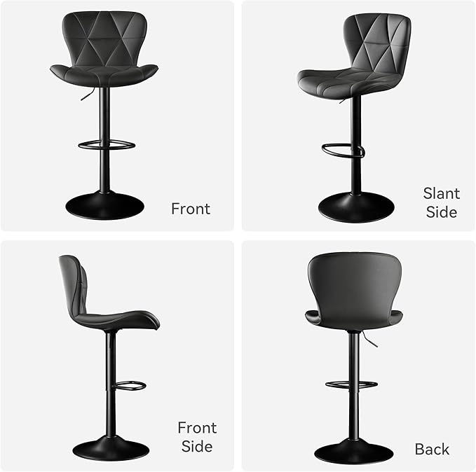 Bar Stools Set of 3,Adjustable Swivel Barstools, Faux Leather Bar Chairs,Upholstered Counter Height with High Backrest for Kitchen Island, Black