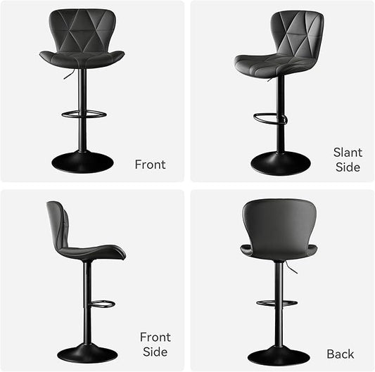 Bar Stools Set of 3,Adjustable Swivel Barstools, Faux Leather Bar Chairs,Upholstered Counter Height with High Backrest for Kitchen Island, Black
