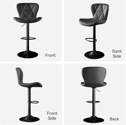 Bar Stools Set of 6,Adjustable Swivel Barstools, Faux Leather Bar Chairs,Upholstered Counter Height with High Backrest for Kitchen Island, Black