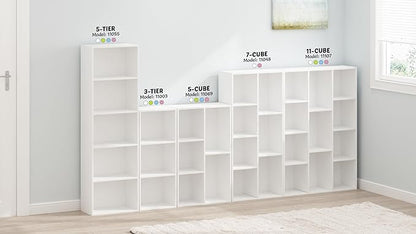 Furinno LUDER Book Shelf, 7-Cube Bookshelf, Bookcase, 9.4 x 19.5 x 41.7, for Living Room, Bedroom, Home Office, White