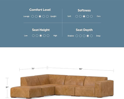 SIMPLIHOME Rex Left Corner Sectional Modular Sofa and Ottoman Set in Full-Grain Genuine Leather, Sienna, 116-inch-wide L-Shaped Leather Sofa and Matching 34-inch-Wide Table Ottoman for Living Room