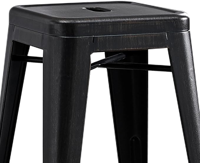 AC Pacific 24” Metal Backless Barstool Set of 2 – Country Rustic Style, Lightweight & Sturdy Build, Easy Assembly – Distressed Black Finish