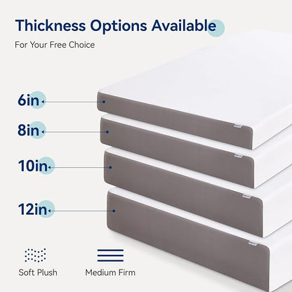 Amazon Basics Memory Foam Mattress, Soft Plush Feel, California King, White/Grey, 84 x 72 x 12 inches (LxWxH)