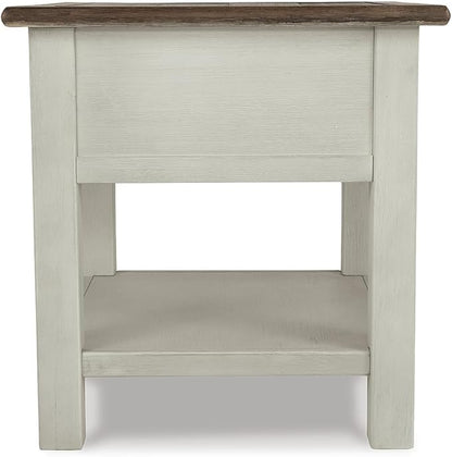 Signature Design by Ashley Bolanburg Farmhouse Rectangular End Table, Plank Style Top, Drawer, Wood, 24" W x 27" D x 25" H, 2-tone Finish, Antique Cream