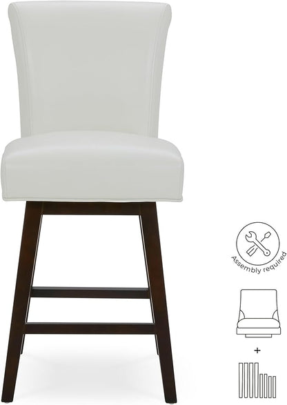 CHITA 26 Inch Counter Height Swivel Bar Stools Set of 3, FSC Certified Modern Upholstered Faux Leather Swivel Barstool Chair with Back, White