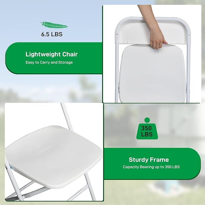 90 Pack White Plastic Folding Chairs, Portable Party Chairs, Stackable Commercial Seats with Steel Frame for Home Office Wedding Party Indoor Outdoor Events Chairs, 350lbs Capacity