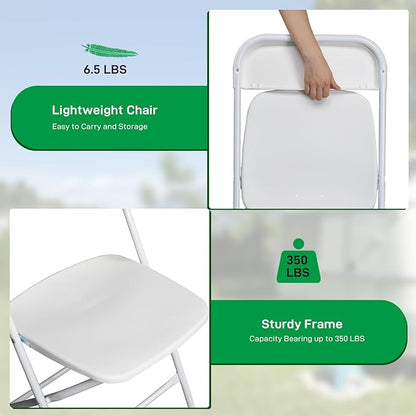 70 Pack White Plastic Folding Chairs, Portable Party Chairs, Stackable Commercial Seats with Steel Frame for Home Office Wedding Party Indoor Outdoor Events Chairs, 350lbs Capacity