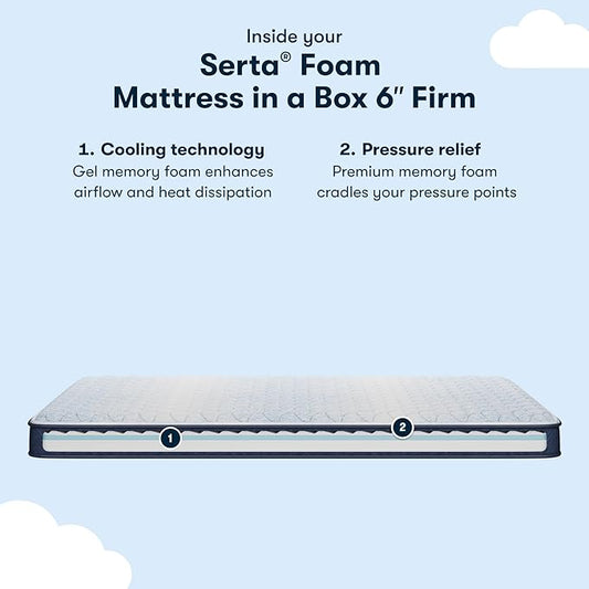Serta Sleeptrue Firm 6" Full Memory Foam Mattress in a Box, Cooling, Breathable, and Pressure Relieving - 100 Night Trial, CertiPUR-US Certified and 10 Year Limited Warranty