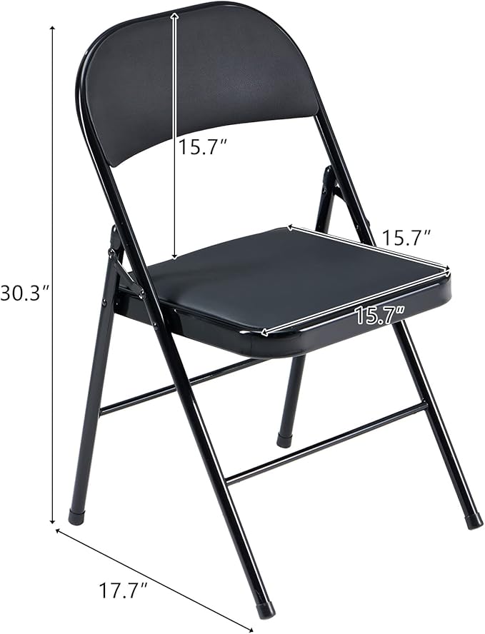 8 Pack Black Folding Chairs with Padded Seats, Portable Stackable Foldable Chairs for Indoor and Outdoor, Commercial Seat with Metal Frame for Events Office Wedding Party, 330lbs Capacity