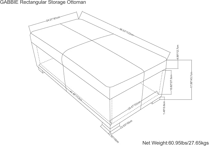 SIMPLIHOME Gabbie 48 inch Wide Contemporary Rectangle Rectangular Storage Ottoman in Distressed Chestnut Brown Vegan Faux Leather, Assembled, For the Living Room, Entryway and Family Room