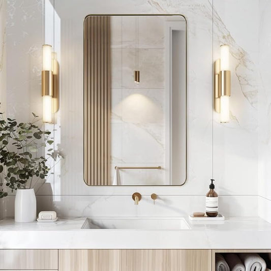 ANDY STAR 30"x48" Brass Gold Bathroom Mirror, Large Wall Mirror for Bathroom, Rounded Rectangle Mirror in Premium Stainless Steel Metal Frame Hangs Horizontal Or Vertical (Brushed Gold)