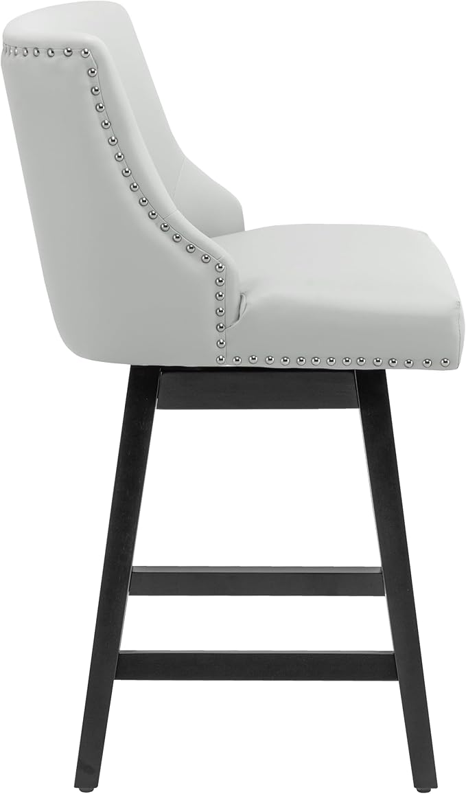 Bar Stool, PU Leather Barstool, 26 Inch Upholstered Counter Stools with 13.8" High Back and Footrest, Swivel Counter Height Barstools for Kitchen Island Home Bar Light Gray