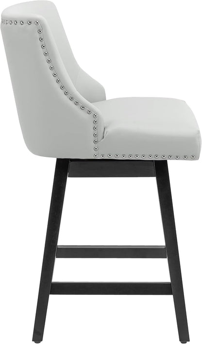 Bar Stool, PU Leather Barstool, 26 Inch Upholstered Counter Stools with 13.8" High Back and Footrest, Swivel Counter Height Barstools for Kitchen Island Home Bar Light Gray
