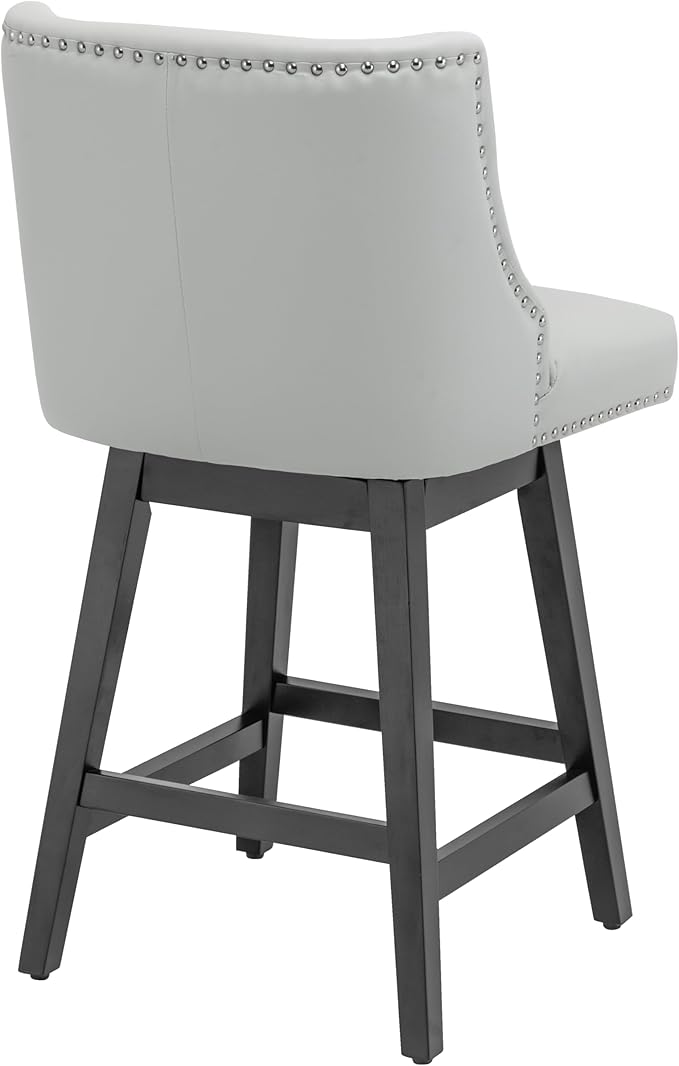 Bar Stools Set of 2, PU Leather Barstools, 26 Inch Upholstered Counter Stools with 13.8" High Back and Footrest, Swivel Counter Height Barstools for Kitchen Island Home Bar Light Gray
