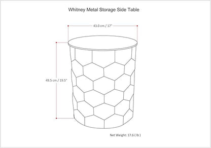 SIMPLIHOME Whitney Industrial 17 inch Wide Metal Storage Accent Side Table in Antique Silver , Fully Assembled for the Living Room and Bedroom