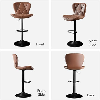 Bar Stools Set of 4,Adjustable Swivel Barstools, Faux Leather Bar Chairs,Upholstered Counter Height with High Backrest for Kitchen Island, Brown