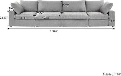 Cloud Modular Sectional Sofa Couch,160" Convertible Couches Wide 4 Seater Sofa for Living Room,Minimalist Deep Sofa Couches,Sofa Covers Washable&Replaceable(Grey)