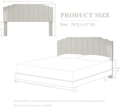 King Size Headboard Only, Linen Wall Mounted Headboard King for Adjustable Bed Modern Upholstered Head Board Easy Assembly, Linen Gray