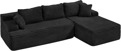 Hobestluk Modular Sectional Couch Sofa, 108" Boneless Couches for Living Room, Memory Foam Sectional Couch with Oversized Chaise,L-Shape Couches (Black, Right Facing)
