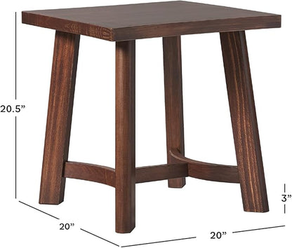 Walker Edison Colt Modern Farmhouse Solid Wood Square Side Table, 18 Inch, Medium Brown