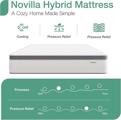 Novilla King Mattress 14 Inch, Hybrid Mattress in a Box with Individual Pocket Spring for Motion Isolation, Supportive & Pressure Relief, CertiPUR-US