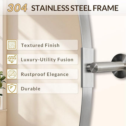 ANDY STAR Brushed Nickel Bathroom Mirror, 24 x 32 Inch Oval Pivot Mirror for Wall, Unique Farmhouse Tilt Mirror in Slim Silver Stainless Steel Metal Frame for Bedroom, Powder Room