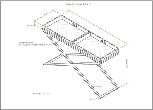SIMPLIHOME Damien SOLID AGED ELM WOOD and Metal 50 inch Wide Modern Industrial Console Table in Distressed Natural Elm for the Living room Entryway and Bedroom