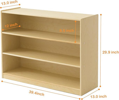 Kids Bookshelf and Toy Storage Shelf, Wooden Montessori Bookshelf, 3-Tier Toy Shelf, 30in Birch Children Bookcase, Classroom Furniture, Book Shelf for Kids Room, Nursery, Playroom