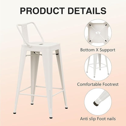 HAOBO Home Metal Bar Stools Set of 2 Low Back Counter Height Barstools 30" Industrial Barstool Patio Stool Metal Kitchen Stools Bar Chairs for Indoor Outdoor