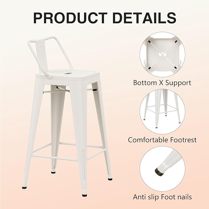 HAOBO Home Metal Bar Stools Set of 2 Low Back Counter Height Barstools 26" Industrial Barstool Patio Stool Metal Kitchen Stools Bar Chairs for Indoor Outdoor