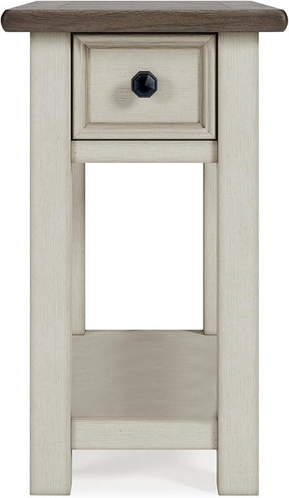 Signature Design by Ashley Bolanburg | Farmhouse Chair-Side End Table – USB Charging Ports, Drawer, Two-Tone Light Brown & Whitewash