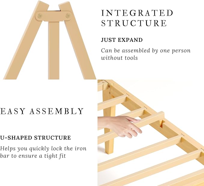 Askeld Wood King Bed Frame with Headboard, 14 Inch High Solid Bamboo Platform Bed No Box Spring Needed, Mid-Century Heavy Duty Bedframe, Easy Assembly, Noise Free