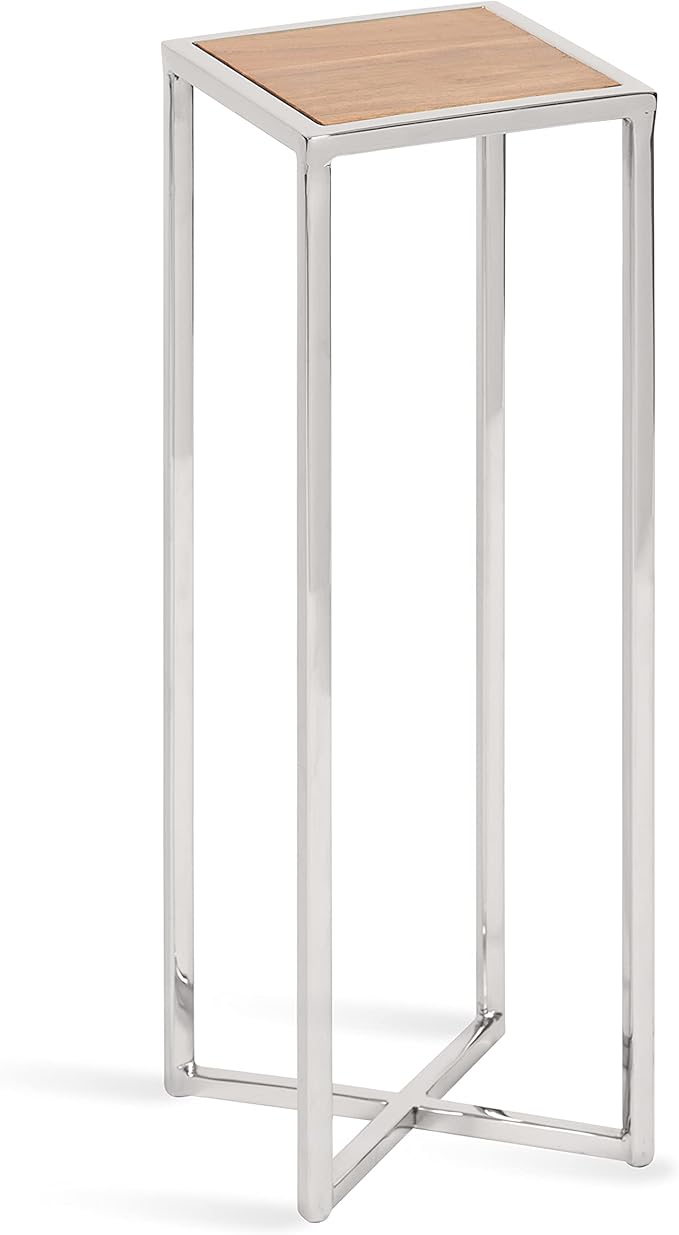 Kate and Laurel Jaspur Modern Drink Table, 7 x 7 x 21, Silver and Wood, Decorative Glam Accent Table for Display and Storage