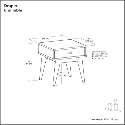 SIMPLIHOME Draper Solid Hardwood 22 inch Wide Rectangle Mid Century Modern End Table in White for The Living Room and Bedroom
