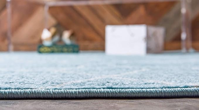 Unique Loom Trellis Frieze Collection Area Rug - Geometric (2' x 13' 1" Runner, Light Blue/ Ivory)