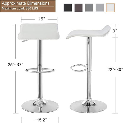 VECELO Bar Stools Set of 2, Swivel Bar Chairs, Adjustable Counter Bar Stools, Modern Armless PVC Stools for Kitchen/Island/Bar/Dining Room/Party, White