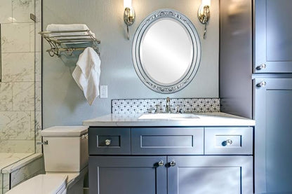 OVALCREST Oval Beveled Wall Mirror for Home Decor - Florence Style - Silver Leaf with Black Antique - 28" x 22"