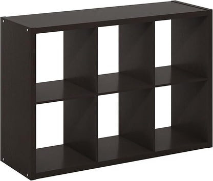 Furinno CUBICLE Book Shelf, 6-Cube Thick Frame Bookshelf, Horizontally & Vertically Reversible Bookcase with Open Back, 14.6 x 43.8 x 30, for Living Room, Bedroom, Home Office, Black Dark Oak